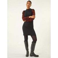 Roman Contrast Print Knitted Dress - Rust