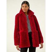 Roman Curly Soft Borg Coat - Red