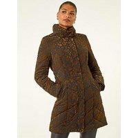 Roman Animal Flock Detail Padded Coat - Brown