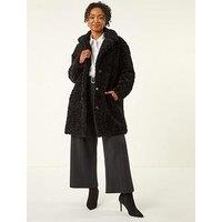 Roman Petite Teddy Longline Coat - Black
