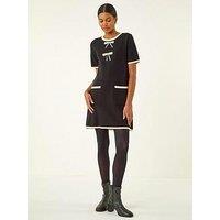 Roman Bow Detail Knitted Dress - Black