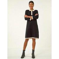 Roman Button Detail Knitted Dress - Black