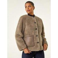 Roman Faux Fur Borg Pocket Front Jacket - Beige