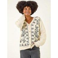 Roman Abstract Embroidered Cardigan - White