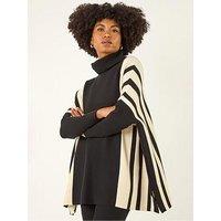 Roman Colour Block Stripe Roll Neck Jumper - Black
