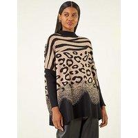 Roman Multi Animal Print High Neck Jumper - Black