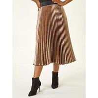 Roman Petite Metallic Pleated Skirt - Brown