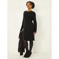 Roman Petite Ribbed Knitted Dress - Black