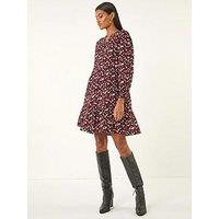 Roman Floral Print Buttoned Dress - Red