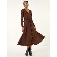 Roman Twist Front Stretch Midi Dress - Brown