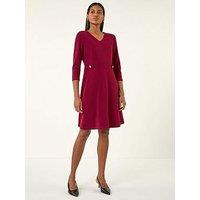 Roman V-Neck Buttoned Stretch Dress - Red