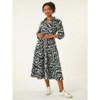 Roman Petite Animal Print Stretch Shirt Dress - Grey