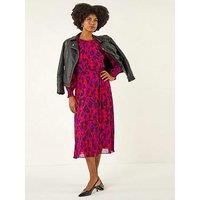 Roman Animal Print Shirred Midi Dress - Pink