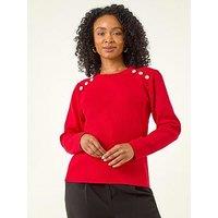 Roman Petite Button Shoulder Knit Jumper - Red
