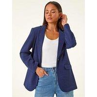 Roman Petite Textured Buttoned Blazer - Navy