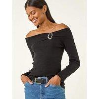 Roman Bardot Hardware Knit Jumper - Black