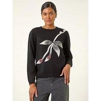 Roman Floral Hotfix Knit Jumper - Black