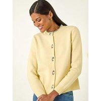 Roman Stitch Knit Cardigan - Yellow