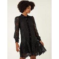 Roman Premium Velvet Trim Shirt Dress - Black