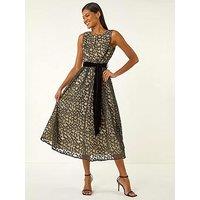 Roman Lace Overlay Bow Detail Midi Dress - Black