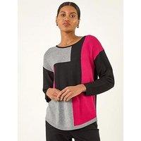 Roman Ribbed Colour Block Knit Jumper - Black