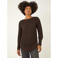 Roman Curved Hem Stitch Knit Jumper - Brown