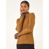 Roman Leopard Ruffle Trim Jumper - Tan