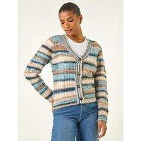 Roman Stripe Buttoned Cable Knit Cardigan - Blue