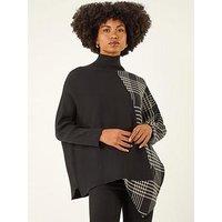 Roman Plaid High Neck Knit Jumper - Black