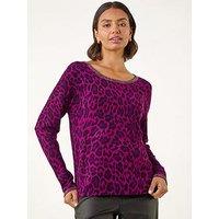 Roman Animal Print Embellished Trim Jumper - Pink