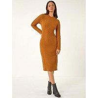 Roman Dusk Cable Knit Midi Jumper Dress - Orange
