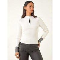 Roman Dusk Buttoned Ribbed Knit Jumper - White
