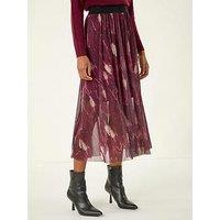 Roman Abstract Print Mesh Overlay Skirt - Red