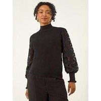Roman Petite Lace Sleeve Knit Jumper - Black