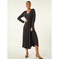 Roman Twist Front Stretch Midi Dress - Black