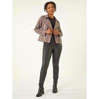 Roman Petite Suedette Biker Jacket - Brown