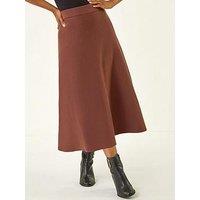 Roman Petite Stretch Knitted Midi Skirt - Brown