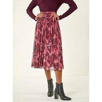 Roman Rose Print Mesh Layered Skirt - Red