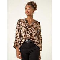 Roman Animal Print V-Neck Shirt - Beige