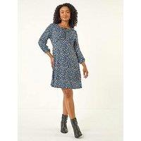 Roman Petite Spot Tie Front Dress - Blue