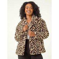 Roman Petite Leopard Faux Fur Coat - Beige