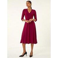 Roman Stretch Crossover Midi Dress - Red