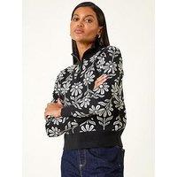 Roman Floral Zip Front Jumper - Black