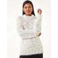 Roman Fluffy High Neck Knit Jumper - White