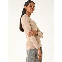 Roman Button Ribbed Knit Jumper - Beige