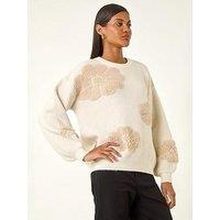 Roman Floral Beaded Knit Jumper - White