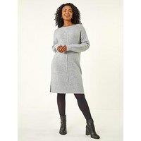 Roman Petite Knitted Pintuck Shift Dress - Grey