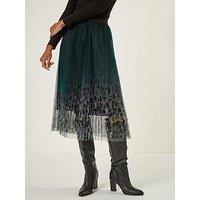 Roman Printed Pleat Mesh Skirt - Green