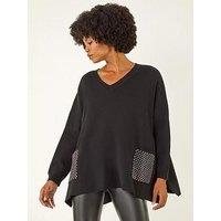 Roman Hotfix Pocket Knit Jumper - Black