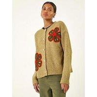 Roman Flower Embroidered Button Cardigan - Green